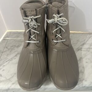 New Sperry Saltwater Boots Womans Sz 10 Sparkle Textile Waterproof Brown Dove